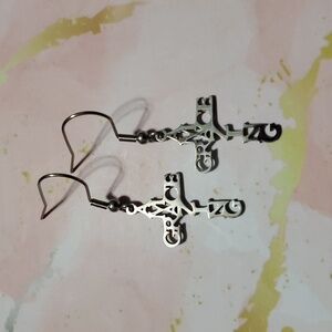 Stainless Steel "Amazing Grace" Cross Dangle Earrings – Faith-Inspired Design
